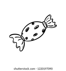 Handdrawn doodle candy icon. Hand drawn black sketch. Sign symbol. Decoration element. White background. Isolated. Flat design. Vector illustration.
