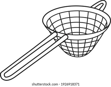 Imagen vectorial con estilo de dibujos animados hechos a mano. Accesorio de barra de filtro de malla fina. Para el menú de barras, diseño de sitio web de barman, ilustración del proceso de elaboración de cócteles, decoración de libros de cocina de alcohol, etc.