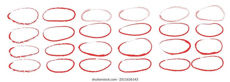 Handdrawn doodle circle highlights. Brush marker pen round ovals. Scribble horizontal ellipse inrounder. Round scrawl frames. Vector illustration of freehand painted circular note vector illustration