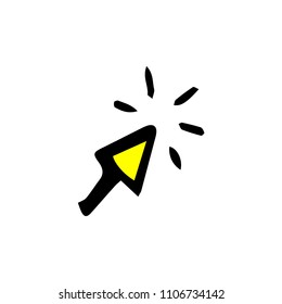 Handdrawn doodle click arrow icon. Hand drawn black sketch. Sign symbol. Decoration element. White background. Isolated. Flat design. Vector illustration.