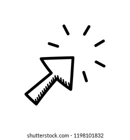 Handdrawn doodle click arrow icon. Hand drawn black sketch. Sign symbol. Decoration element. White background. Isolated. Flat design. Vector illustration.