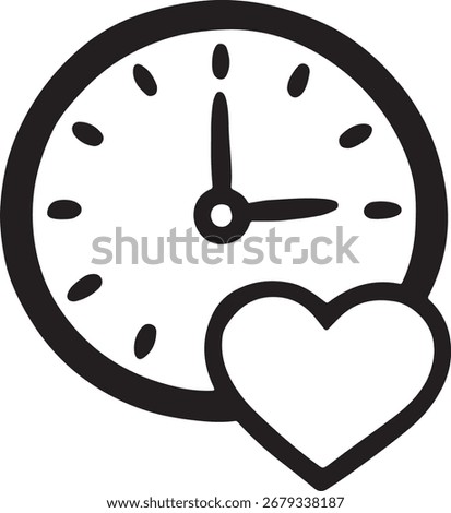 Hand-drawn doodle of a clock face with a heart symbol, representing love of time or important moments.