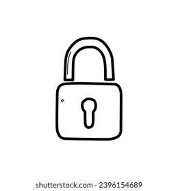 Handgezeichnete Doodle eines geschlossenen Schlosses einzeln auf weißem Hintergrund. Vektorgrafik.