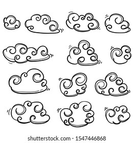 handdrawn doodle cloud illustration in cartoon style vector