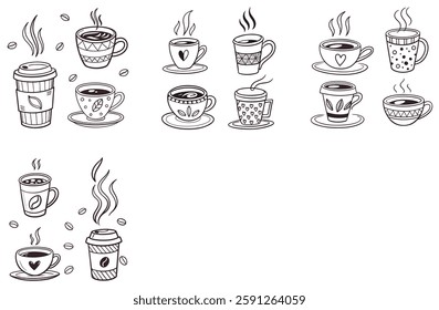 Hand-Drawn Doodle Coffee Cups – Cute Sketch Vector Set for Cafe Logos and Merchandise set bundle