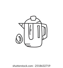 Hand-drawn doodle of a coffee pot and coffee bean.