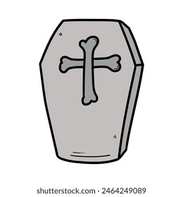 Hand-drawn doodle coffin or casket isolated on white background. Vector illustration.