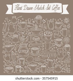hand-drawn Doodle collection of coffee. vector illustration