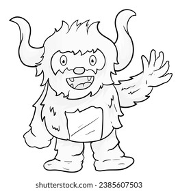 Página de coloreado de doodle dibujado a mano Cute Monster Comic halloween alegres personajes monstruo niños dibujos animados diseño de caricaturas para afiches, logo de productos para bebés y diseño de embalajes.
