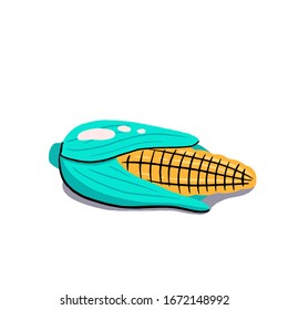 Hand-drawn doodle corn isolated on a white background. Bright vegetable illustration for design and graphics, healthy food.