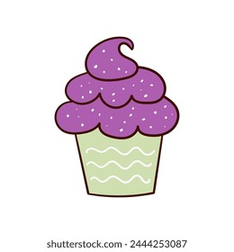 Hand-drawn doodle cupcake style, muffin. Bright and delicious dessert, pastries