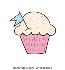 Hand-drawn doodle cupcake style, muffin. Bright and delicious dessert, pastries
