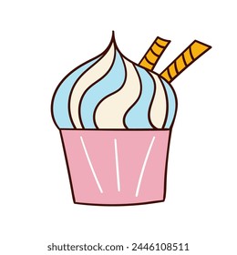 Hand-drawn doodle cupcake style, muffin. Bright and delicious dessert, pastries