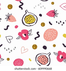 Hand-drawn doodle cute girlie pattern background.