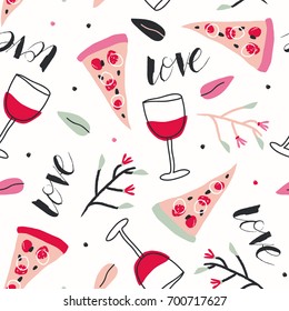 Hand-drawn doodle cute girlie pattern background.