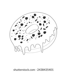 A hand-drawn doodle of a delicious donut covered with colorful icing and sprinkles. The illustration showcases the intricate details of the sweet treat