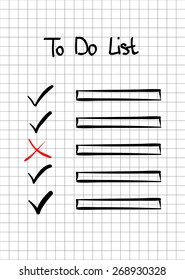 Hand-drawn doodle to do checklist tick no signs
