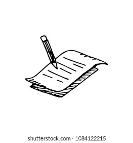 Handdrawn doodle document icon. Hand drawn black sketch. Sign symbol. Decoration element. White background. Isolated. Flat design. Vector illustration.