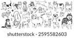 Hand-drawn doodle dog breeds set, whimsical ink sketched illustrations 