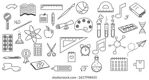 Handdrawn Doodle Education Set. Back to School Elements in Fun Cartoon Style