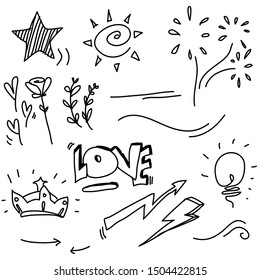 handdrawn doodle element collection with handdrawn cartoon style