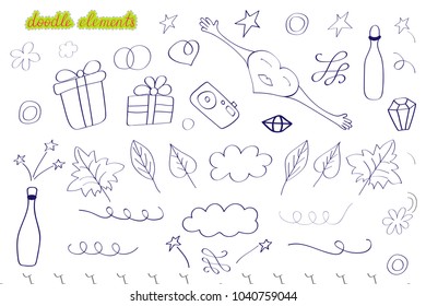 Handdrawn doodle elements. Fashion patch badges, clip art and stickers, pins, patches in cartoon 80s-90s comic style. Bright pop art colors.