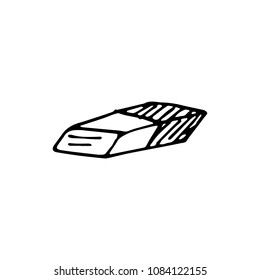 Handdrawn doodle eraser icon. Hand drawn black sketch. Sign symbol. Decoration element. White background. Isolated. Flat design. Vector illustration.