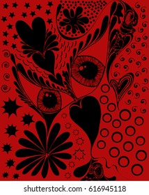 Hand-drawn doodle eyes abstraction in vector