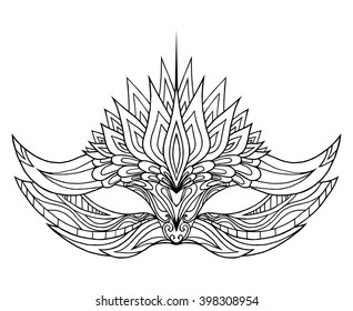 Hand-drawn doodle face masks with boho pattern. Festival Mardi Gras, masquerade.