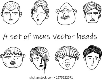 Hand-drawn doodle faces of people of different styles and nationalities