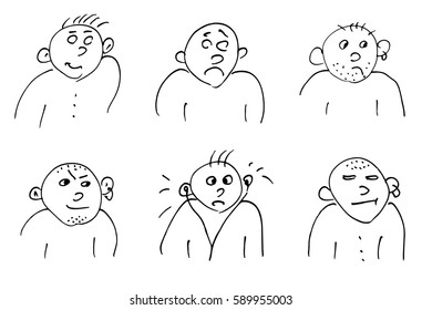 Hand-drawn doodle faces of people of different styles. Head in different facial expression. Vector set of funky various characters