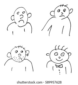 Hand-drawn doodle faces of people of different styles. Head in different facial expression. Vector set of funky various characters