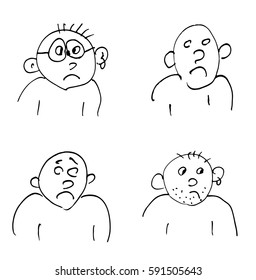 Hand-drawn doodle faces of people of different styles. Head in different facial expression. Vector set of funky various characters