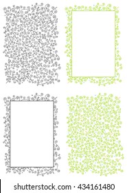 Hand-drawn doodle floral background and a frame with abstract curvy herbal elements both in black and white and in colors