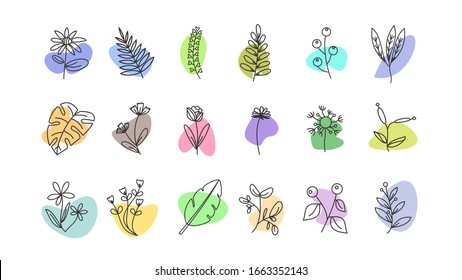 Hand-drawn doodle floral elements. spring and summer theme. flower and plant botanical vector in line art or outline style. can be used for social media highlight story cover icon