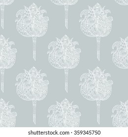 Hand-drawn doodle flower. Seamless pattern, vector illustration.
