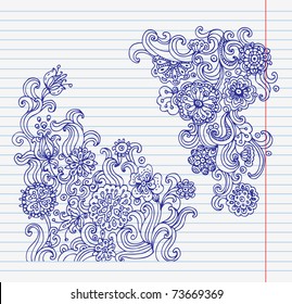 	Hand-drawn doodle flower set	