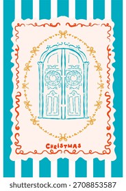 Doodle dibujado a mano enmarcado hermosa puerta con coronas