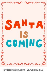 Doodle desenhado à mão moldado cartaz Santa em chimney Lettering