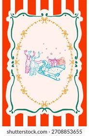 Meia de Papai Noel de cartaz de doodle desenhado à mão com rena