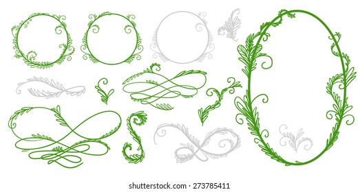Hand-drawn doodle frames collections of antique ornamental and cute wedding things for decoration and design.