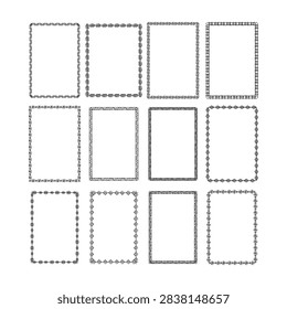 Hand-drawn doodle frames feature clean rectangular shapes and ethnic geometric borders. Perfect for certificate diploma framing, photo gallery layouts, and invitation menu design templates in publishing and stationery industries.