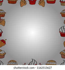Hand-drawn doodle frames. Seamless. Sketch icons for invitation, flyer, poster. Picture in white, black and orange colors. Vector.