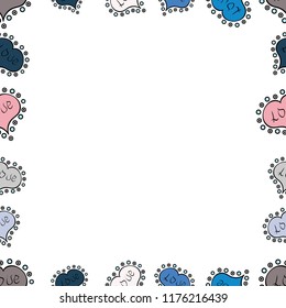 Hand-drawn doodle frames. Sketch icons for invitation, flyer, poster. Picture in white, black and blue colors. Seamless. Vector.