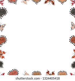 Hand-drawn doodle frames. Sketch icons for invitation, flyer, poster. Picture in white, orange and black colors. Vector. Seamless.