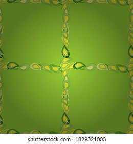 Hand-drawn doodle frames.Illustration in green, yellow and neutral colors. Seamless pattern. Vector illustration.