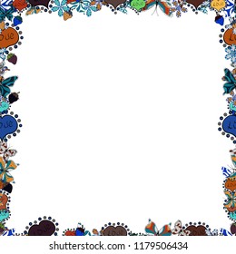 Hand-drawn doodle frames.Illustration in white, blue and black colors. Vector illustration. Seamless pattern.