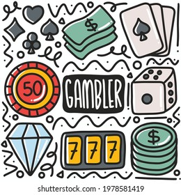 hand-drawn doodle gambler tools art design element illustration. Illustration of gambler set