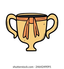 Hand-drawn doodle golden trophy cup isolated on white background. Vector illustration.