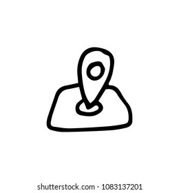 Handdrawn doodle gps icon. Hand drawn black sketch. Sign symbol. Decoration element. White background. Isolated. Flat design. Vector illustration.